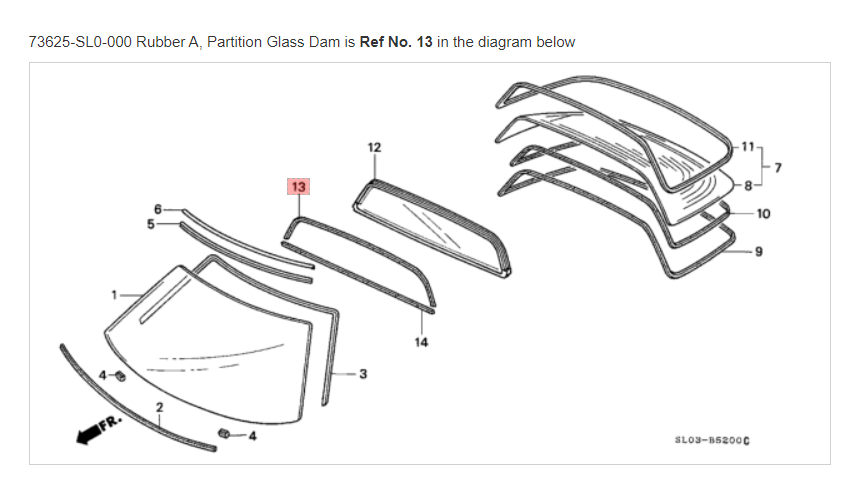 HONDA ACURA GENUINE OEM NSX Rubber A, Partition Glass Dam ☆ 73625
