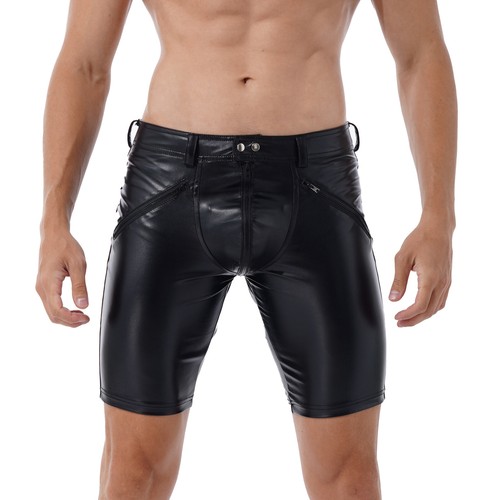Herren Sexy Boxershorts Lackleder Wetlook Kurze Hose Fitness Shorts Clubwear - Picture 7 of 32