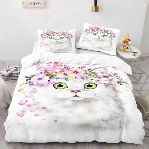 Cats Quilt Duvet Cover Pillowcase Pets Bedding Set Single Double King Size Hot - Picture 54 of 63