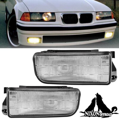 Pair Clear Fog Lights For 92-99 BMW 3 Series E36 M3 323i 325i Front Bumper Lamps