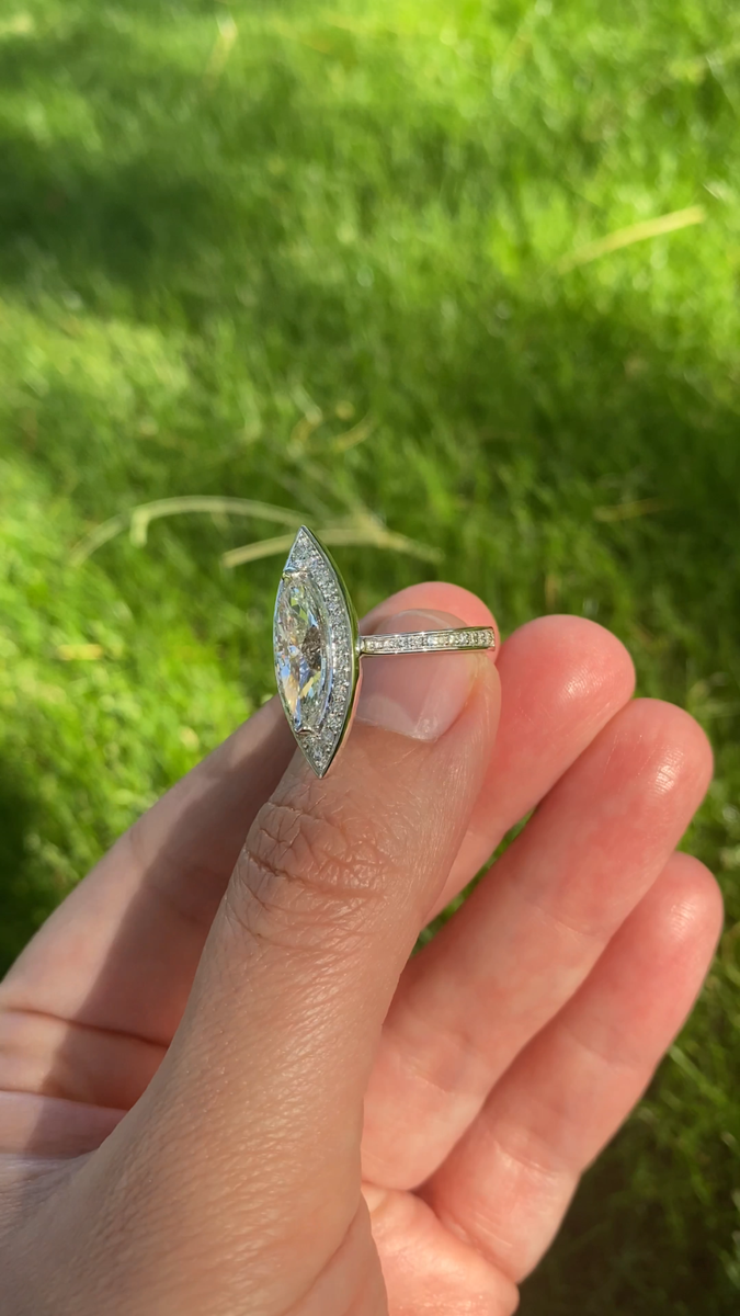 GIA Certified Carat Marquise Diamond Ring With Diamond Halo in