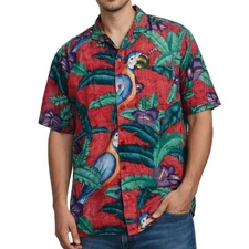 Vintage 90s Union Bay Hawaiian Parrot Tropical Print Button Up Shirt Mens S