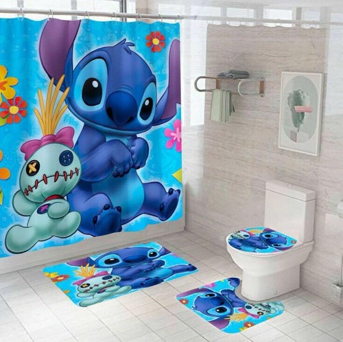 Lilo and Stitch Bathroom Set Waterproof Bath Toilet Cover Rug