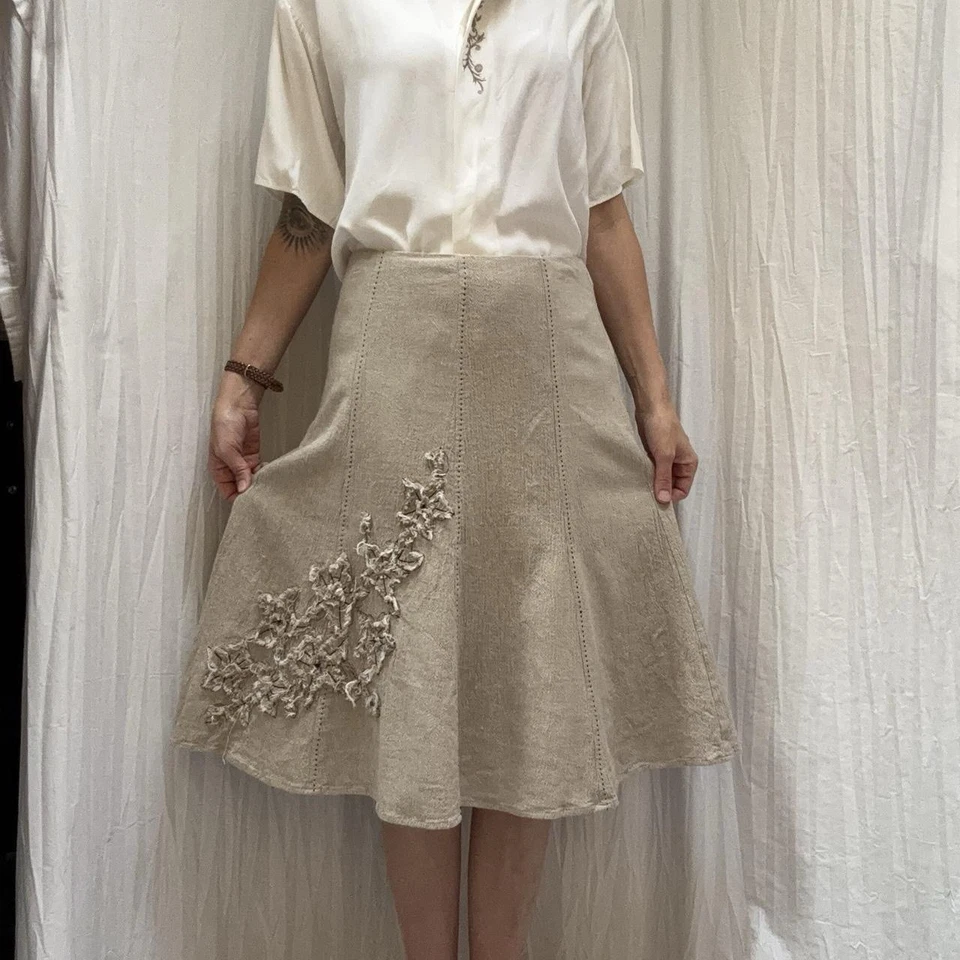 Cream Tan Low Rise Midi Skirt Vintage Y2K Coldwater Creek Size XS Cottagecore - Image 3 of 4