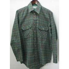 VTG SEARS ROEBUCK & CO GREEN PLAID WOOL BLEND LONG SLEEVE SHIRT MEN'S MEDIUM