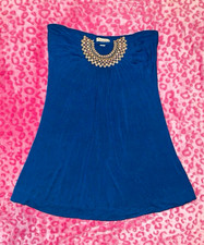 vintage y2k Forever 21 Blue  Beaded strapless mini dress tunic top juniors L