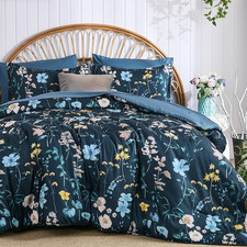 King Size 7 Piece Comforter Set Teal Blue Floral Bed in a Bag Bedding Set