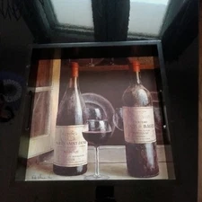 Wooden Serving Tray With Handles Decorated With Wine Bottles