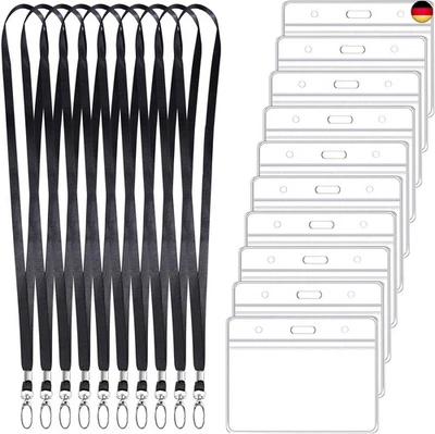 HEMIKS Ausweishülle mit Band Set, 10 Stück Transparente Kartenhülle 10 Stück Sch