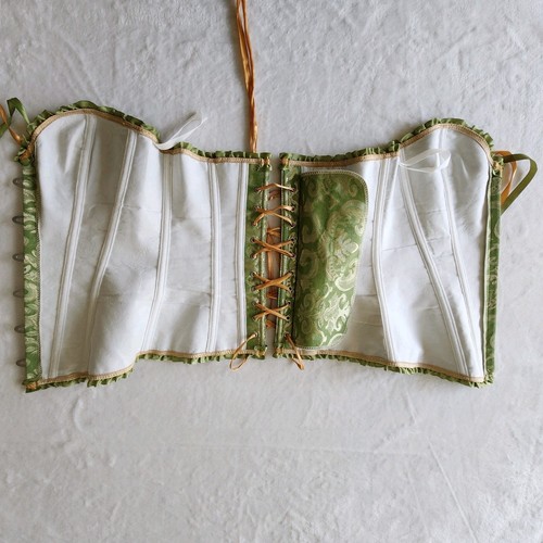 Corset Womens Size Medium Green Gold Jacquard Bustier Lace Up Back Fairy Costume - Picture 19 of 21