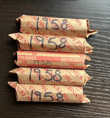 1 FULL ROLL OF 1958 P LINCOLN WHEAT CENTS PENNIES