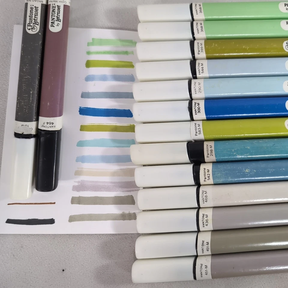 15 маркеров Pantone от Letraset широкие новые в коробке винтажные сине-зеленые многоцветные - Изображение 2 из 4