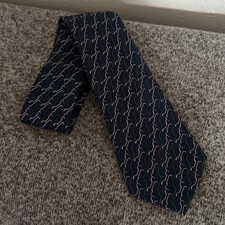 Hermes Tie Skinny Blue Navy Geometric Silk Necktie Formal France Designer Adult 