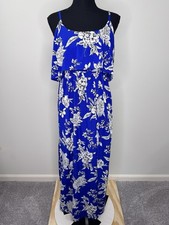 Motherhood Maternity Dress Floral Adjustable Straps Womens Blue White Size M
