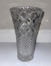 Large Clear Crystal Glass Etched Beveled Flower Vase