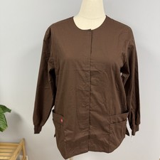 NWT Dickies Scrub Jacket XL Brown Cotton Snap Front Scrubs Nurse Warm Up