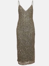 Alice & Olivia Olive Green Sequin Slip Midi Dress Size 4 $150