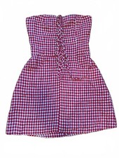 Reformation Red White Gingham Linen Strapless Corset Mini Dress Size 0