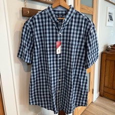 Izod Button Down 100 Cotton Checkered Short Sleeve Shirt Blue Men's Large New