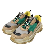BALENCIAGA Triple S Mesh and Leather Sneakers/ Beige and Green/ Size: 27.5cm