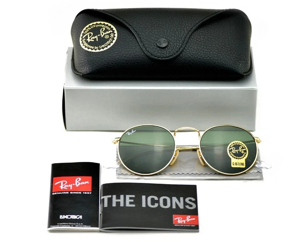 Ray-Ban Sunglasses RB3447 Round Metal Gold Frame Green Classic