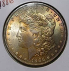 1886 Morgan Silver Dollar UNC BU Toning Rainbow BU Lot#1049