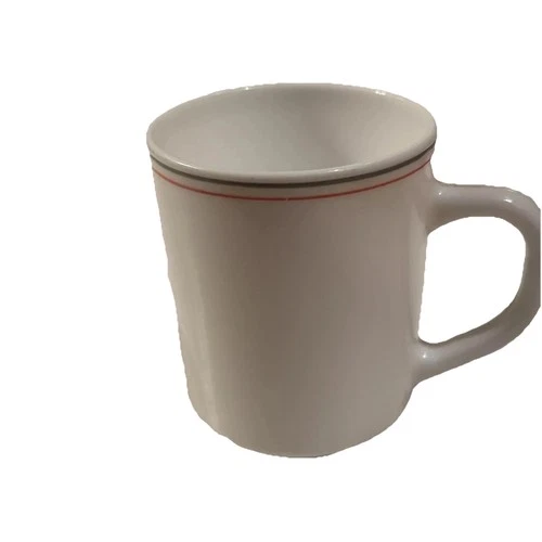 Arcopal France Coffee Tea Mug Cup White With Gray Red Stripes 3.5" x 2.75”