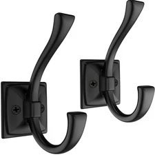 2 Pack Antique Black Coat Robe Hooks for Wall Hanging Hat, Key, Bag, Robe, To...