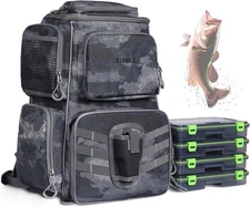- Large Fishing Backpack with 4 Tackle Boxes - Waterproof Fishing Tackle Back...