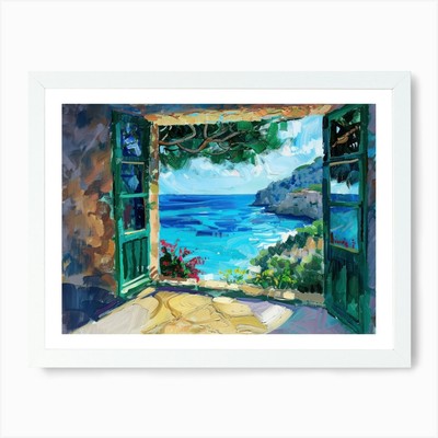Mallorca aus dem Fenster Blick Gemälde gerahmt Wandbild Poster Leinwanddruck Bild
