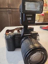 Chinon CP-7M CAMERA with Flash, 2 Lenses, Bag, And Instruction Manual