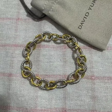 David Yurman Oval Link Chain Cable Bracelet 18K Gold Sterling Silver 8-Inch