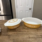 VTG Pyrex Butterfly Gold 3 Piece Mixed Lot Two Oval Casserole And One Lid EUC