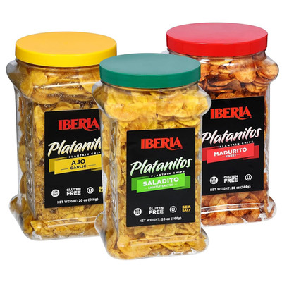 Iberia Plantain Chips Variety Bundle, Salted Garlic Maduritos 20oz 3 Pack