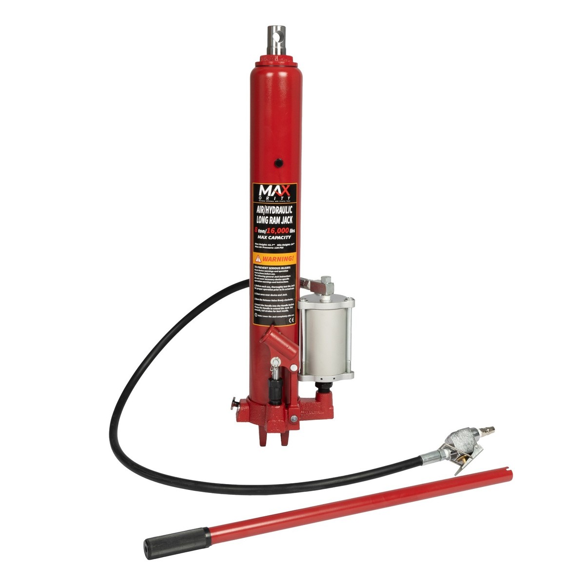 8-Ton (16,000 lb) Air Pump Clevis Base Long Ram Hydraulic Bottle