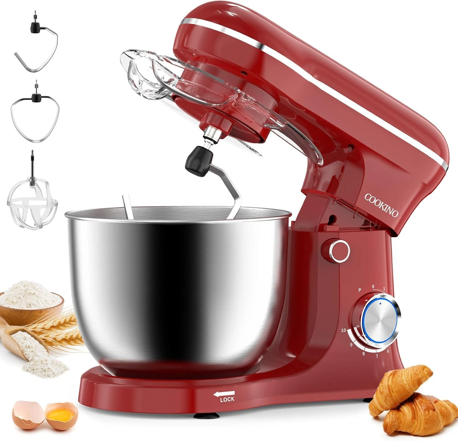 Electric Stand Mixer 10Speed 660W Tilt-Head 6.5QT Kitchen Dough Beater Whisk Red
