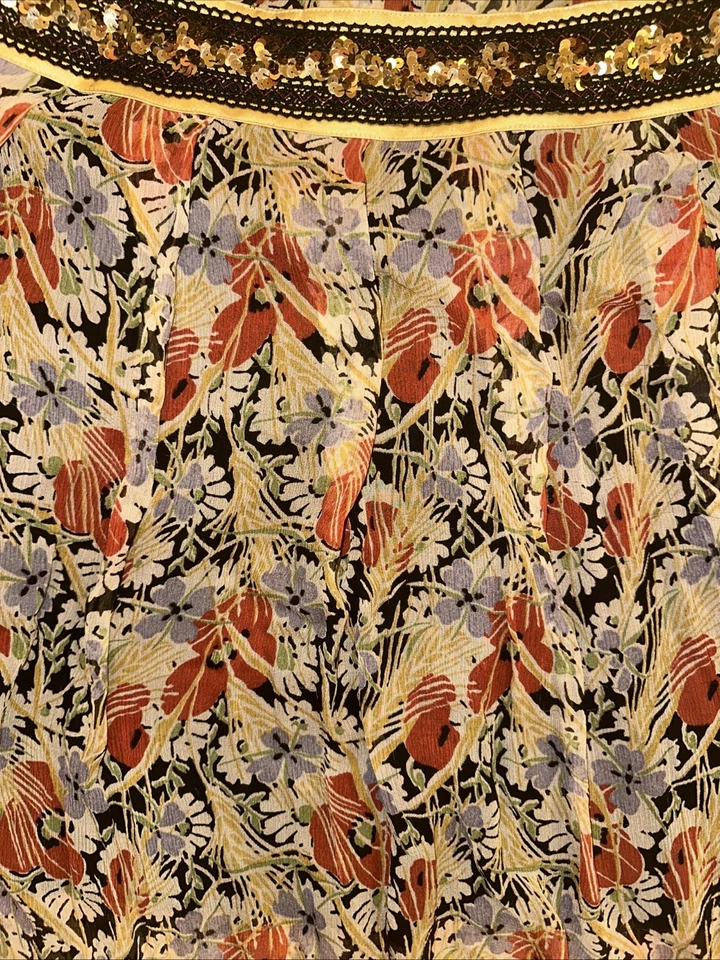 Linda Elegante Falda Vintage Free People 100% Seda Talla 4 Bohemia Floral Hippie Foto 2 de 4