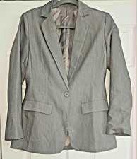 Women's Gray Blazer Jacket Single Button Collared Long Sleeve M