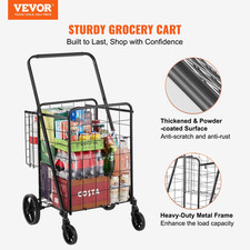 Folding Shopping Cart, Jumbo Grocery Cart with Double Baskets, Luggage