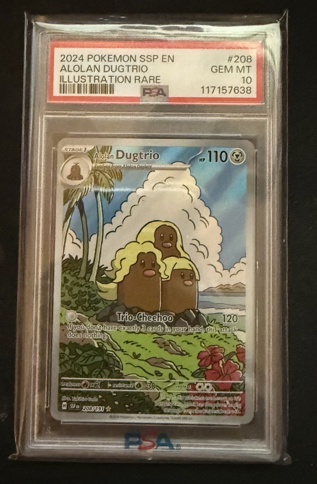 2024 POKEMON SSP EN-SURGING SPARKS ILLUSTRATION RARE #208 ALOLAN DUGTRIO PSA 10
