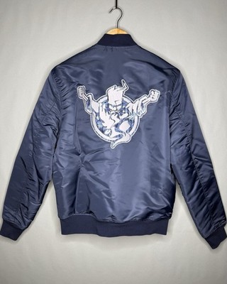 Thunderdome Reversible Big Logo Bomber Jacket Rare Blue Sz S Hardcore Gabber