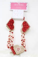 Love  Cupcakes Red and Gold Beaded Valentines Day Garland Hearts Tassels 6Ft.