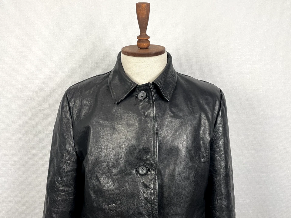 Leonardo Black 100% Leather Lined Button Jacket Size USA 12 - Image 2 of 4