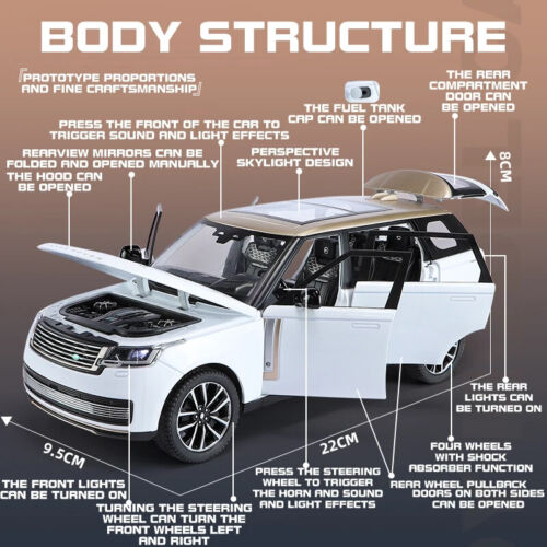 1:24 Land Rover Range Rover SV2022 Diecast Model Car Sound & Light Kids Toy Gift - Picture 4 of 14