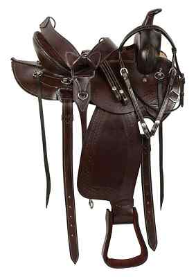 Brown Gaited Western Pleasure Trail Endurance Leather Tack Saddle Set Size 15''.