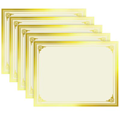 100 Sheets Certificate Papers - Blank Gold Foil Border Letter Size 8.5x11 for...