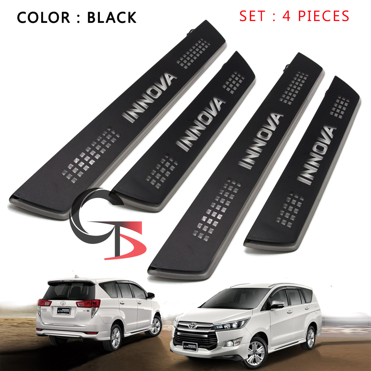 Door Sill Scuff Plate Matte Black Trim + Led For Toyota Innova