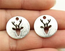  2pk  DIY Silver-tone CHRISTMAS REINDEER Pendant Charms 18mm