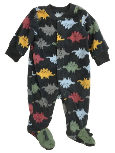 Carters Infant Boys Dark Gray Dinosaur Button Up Fleece Sleeper Pajamas 0-3m - 第 1/1 張圖片
