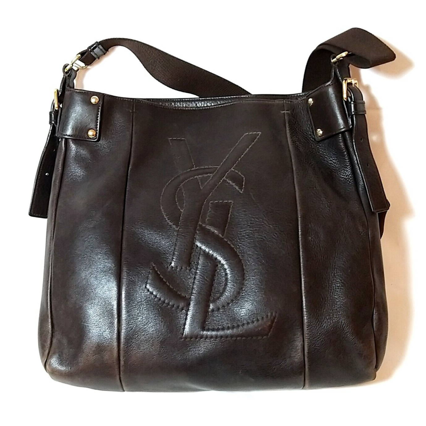 Autentica borsa a tracolla Yves Saint Laurent YSL marrone pelle uomo donna